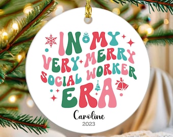 Personalized Social Worker Ornament, In My Very Merry Social Worker Era Ornament, Christmas Ornament 2023, Retro Social Worker Holiday Gift