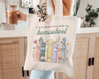 Homeschooling Bag, Mama Tote Bag, Homeschool Mom Gift, Wildflowers Library Book Bag, Home Educator Gift, Cute Homeschool Canvas Tote Bag