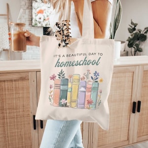 Sac d'école à la maison, sac fourre-tout pour maman, cadeau pour maman d'école à la maison, cartable de fleurs sauvages, cadeau pour éducateur à domicile, joli sac fourre-tout en toile pour l'école à la maison