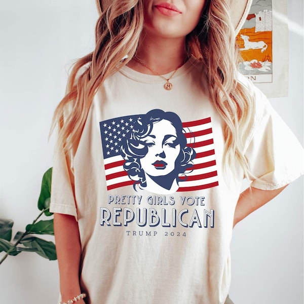 Comfort Colors® Pretty Girls Vote Republican T-shirt, Vintage-Style Republican Shirt, Funny Conservative, MAGA Women's Trump 2024 Election