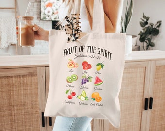 Borsa Tela Cristiana 'Fruit Of The Spirit' Con Versetti Galati 5:22-23 - Tote Bag Floreale Bohémien Riutilizzabile Per Donna - Regalo Religioso Per Compleanno, Natale, Festa Della Mamma - 4