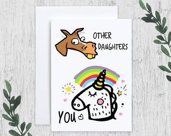 Tarjeta de cumpleaños divertida para hija, regalo de cumpleaños de caballo y unicornio para hija, tarjeta de cumpleaños para otras hijas comparadas contigo, regalo para hija