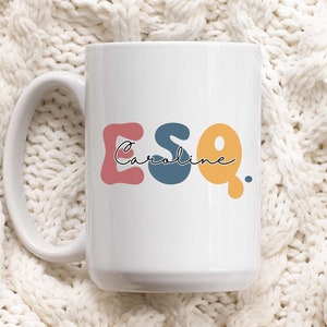 Custom Esquire Mug, Personalized ESQ Gift, Lawyer Gift, Retro Groovy Lawyer Coffee Mug, Attorney Barrister Gift, Funny Law Graduation Gift