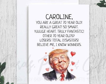 Personalized Trump 70th Birthday Card, Funny President Trump 70th Birthday Gag Gift, Custom Name Republican Seventieth 1955 Birthday Card
