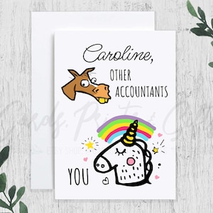 Personalized Funny Accountant Birthday Card, Funny Unicorn Accountant Bday Card, Funny CPA Gift, Accountant Appreciation Thank You Card