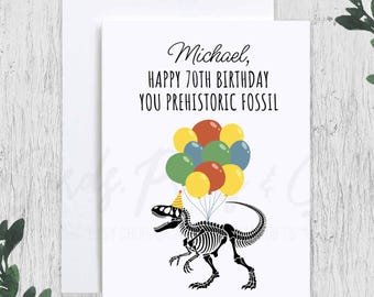 Personalized Fossil Birthday Card, Funny Getting Old Card, 70th Birthday Gag Gift, Custom Name Seventieth 1955 Bday Card, Funny Aging Joke
