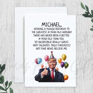Personalized Trump Custom Age Birthday Card, Funny President Trump Birthday Gag Gift, Custom Name Any Age Birthday Card, Republican Gift