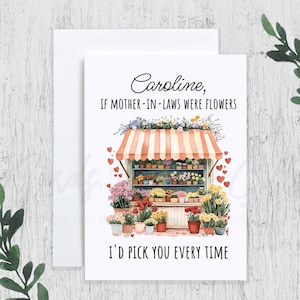 Personalized Flower Mother-In-Law Card, Funny Mothers Day Card for MIL, Custom Name Card for Mother-In-Law Birthday Gift, Floral Pun Card