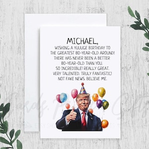 Personalized Trump 80th Birthday Card, Funny President Trump 80th Birthday Gag Gift, Custom Name Republican Eightieth 1945 Birthday Card