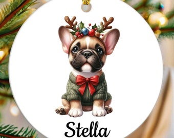 Personalized French Bulldog Christmas Ornament, Custom Dog Name Ornament, French Bulldog Mom, Dog Lover Holiday Pet Loss Bereavement Gift