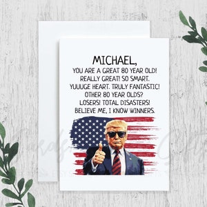 Personalized Trump 80th Birthday Card, Funny President Trump 80th Birthday Gag Gift, Custom Name Republican Eightieth 1945 Birthday Card