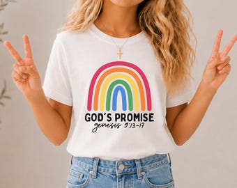 Youth Shirt God's Promise Christian Rainbow Shirt Christian Kids Tshirt Jesus Saves Kids Faith Tee Gods Covenant Bible Verse Genesis 9:13-17
