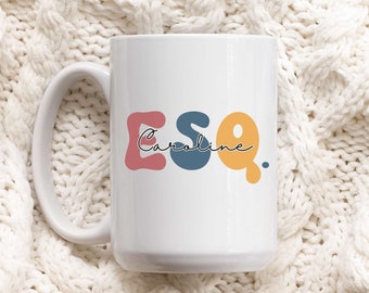Custom Esquire Mug, Personalized ESQ Gift, Lawyer Gift, Retro Groovy Lawyer Coffee Mug, Attorney Barrister Gift, Funny Law Graduation Gift