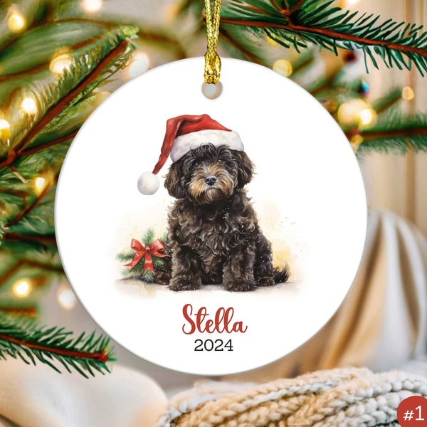 Personalized Cockapoo Dog Ornament 2023, Custom Dog Name, Christmas Gift for Black Brown Cockapoo Dog Lover, Watercolor Xmas Pet Baubel