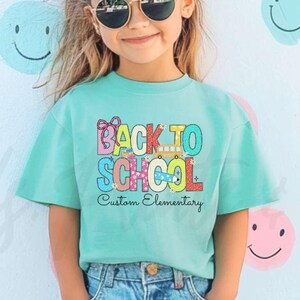 Personalized First Day of School Comfort Colors® Youth Tshirt, Custom Name Coquette Bow Trendy Back to School First Day of Elementary Shirt