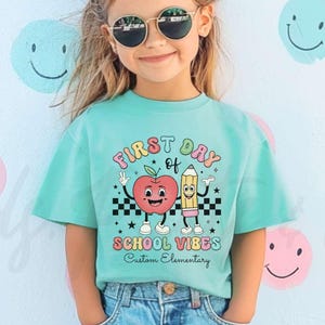 Personalized First Day of School Comfort Colors® Youth Tshirt, Retro Characters Custom Trendy Back to School First Day of Elementary Shirt