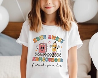 Homeschool Kids Shirt, Home Sweet Homeschool, Cute Homeschooler Youth Tshirt, Back to School Elementary Tee Retro Homeschool Tee K-8th Grade
