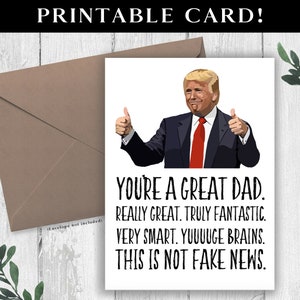 Cartão para o Dia dos Pais para imprimir. Cartão engraçado do Trump para o pai. Cartão digital para download para o Dia dos Pais. Cartão do Dia dos Pais do Trump.