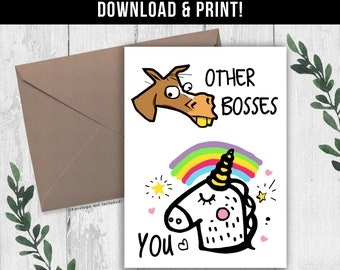 DIGITAL DOWNLOAD Funny Boss Card, Boss Birthday Card, Funny Boss Gift, Boss Birthday Greeting Card, Boss Card, Card From Employee, Thank You