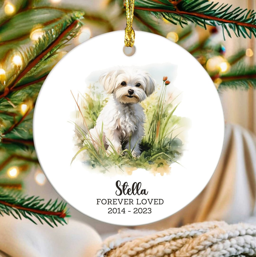 Maltese Dog Memorial Ornament, Custom Dog Name Gift, in Memory of Pet