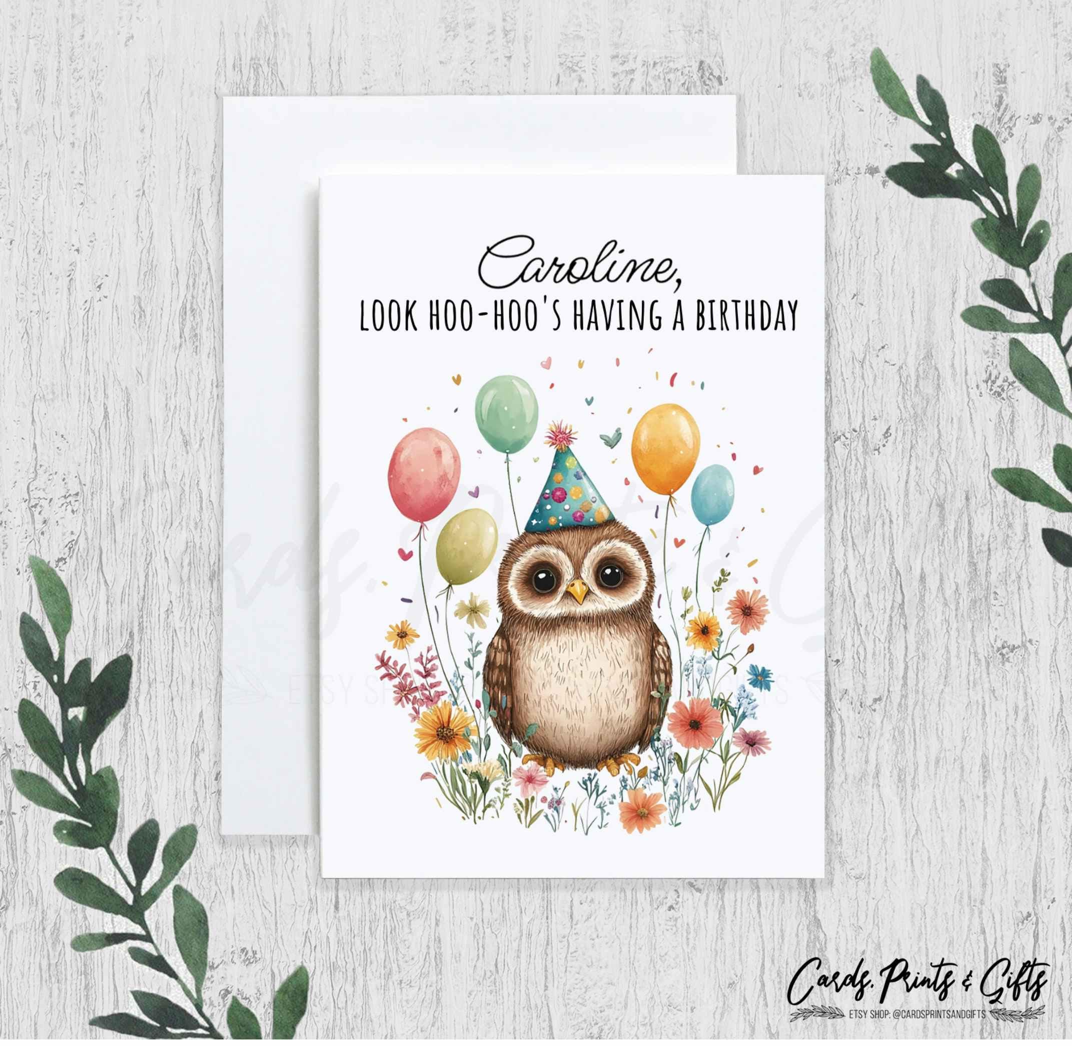 Personalized Owl Birthday Card, Funny Custom Name Birthday Gift for Best Friend, Owl Lover Birthday 