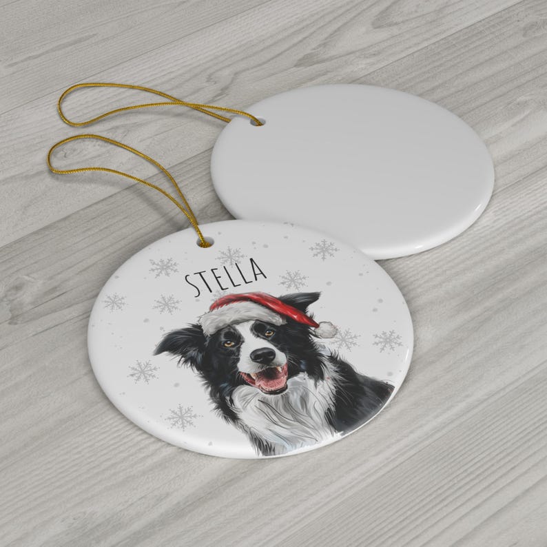 Personalized Border Collie Dog Christmas Ornament, Custom Name Black