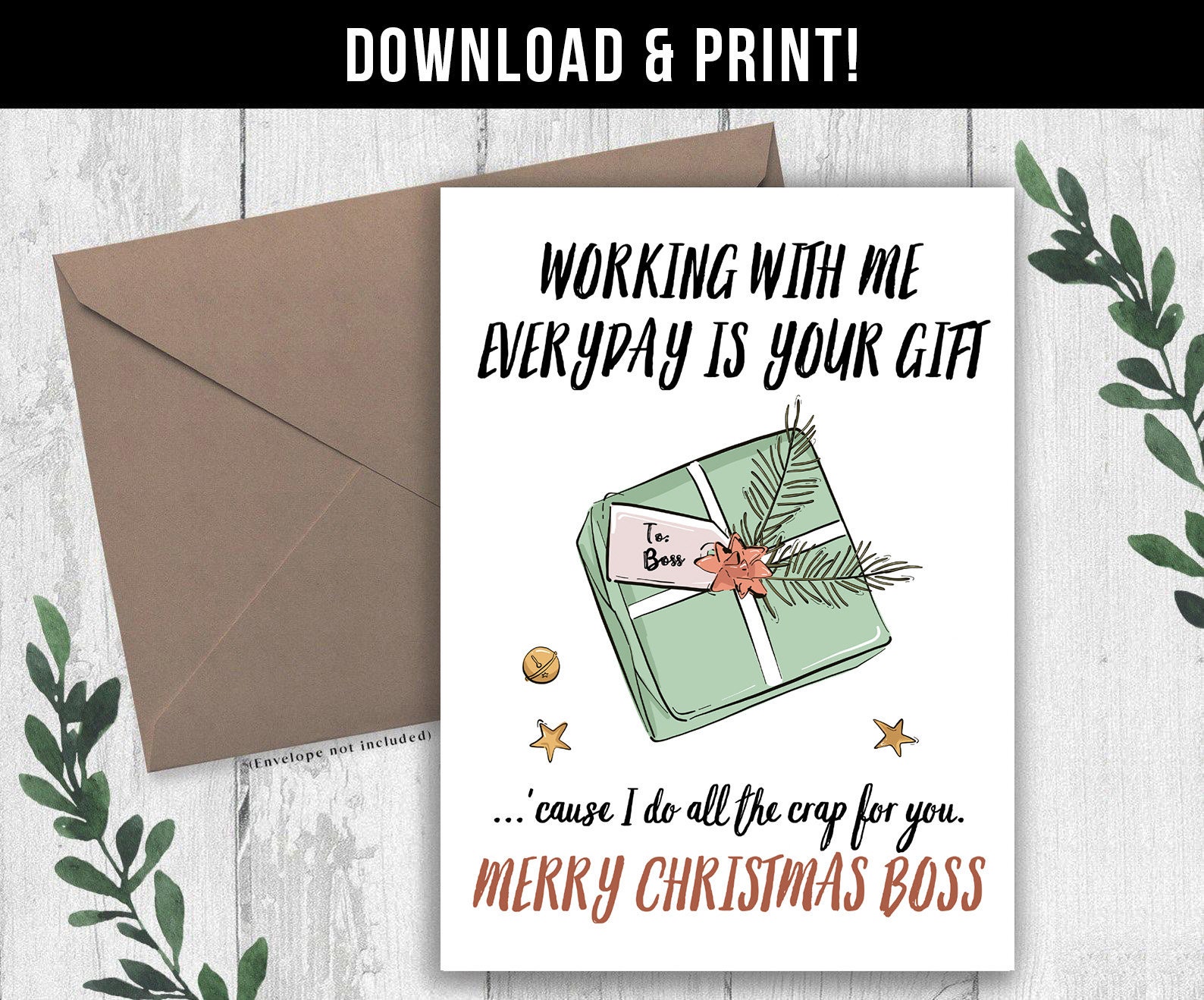 digital download christmas card for boss, boss christmas card