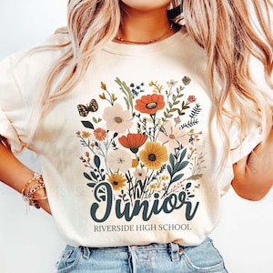 Comfort Colors® Custom Junior Class of 2027 Wildflowers Shirt, Personalized Junior Floral Custom School Name Tshirt, Back to School Tee