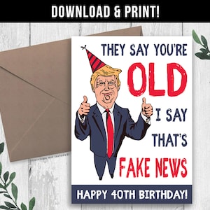 デジタルダウンロード 面白い40歳の誕生日カード、彼、彼女、夫、妻への面白いトランプ40歳の誕生日カード、女性男性への40歳の誕生日プレゼント