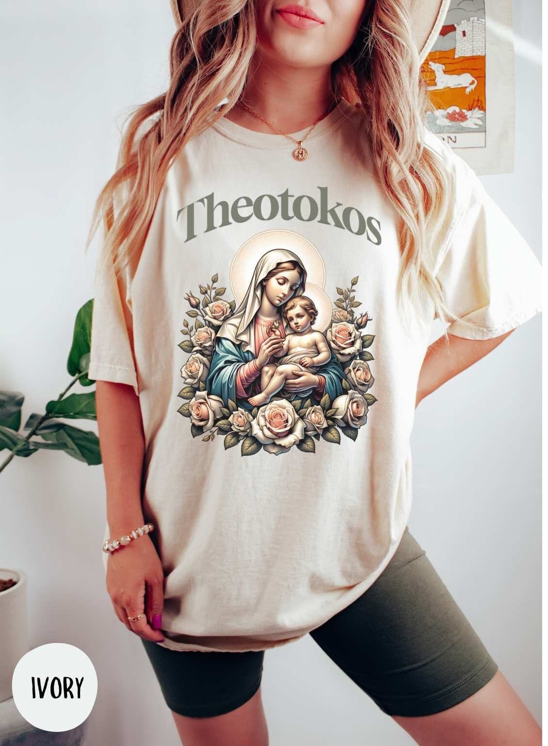 Comfort Colors® Theotokos Shirt, Mother Mary Tee, Catholic Shirt, Mother of God, Rosary Traditional Catholic Womens Tshirt, Virgin Mary Gift