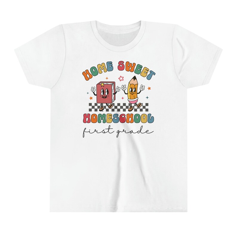 Homeschool Kids Shirt, Home Sweet Homeschool, Cute Homeschooler Youth Tshirt, Back to School Elementary Tee Retro Homeschool Tee K-8th Grade image 5
