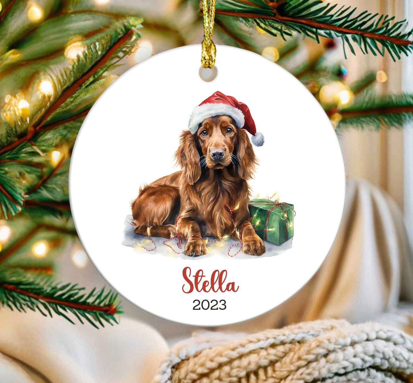 Personalized Irish Setter Dog Ornament 2023 Custom Dog Christmas
