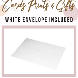 May include: A white envelope included with a card, print, or gift. The envelope is lying flat on a white surface.