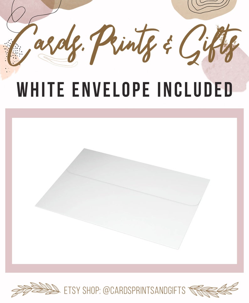 May include: A white envelope included with a card, print, or gift. The envelope is lying flat on a white surface.