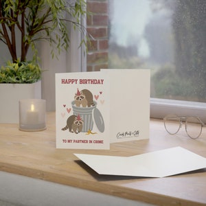 Funny Raccoon Birthday Card, Cute Birthday Card for Friend, Funny Birthday Card for Her, Girlfriend, Wife, Silly Raccoon in Trash Can Card image 2