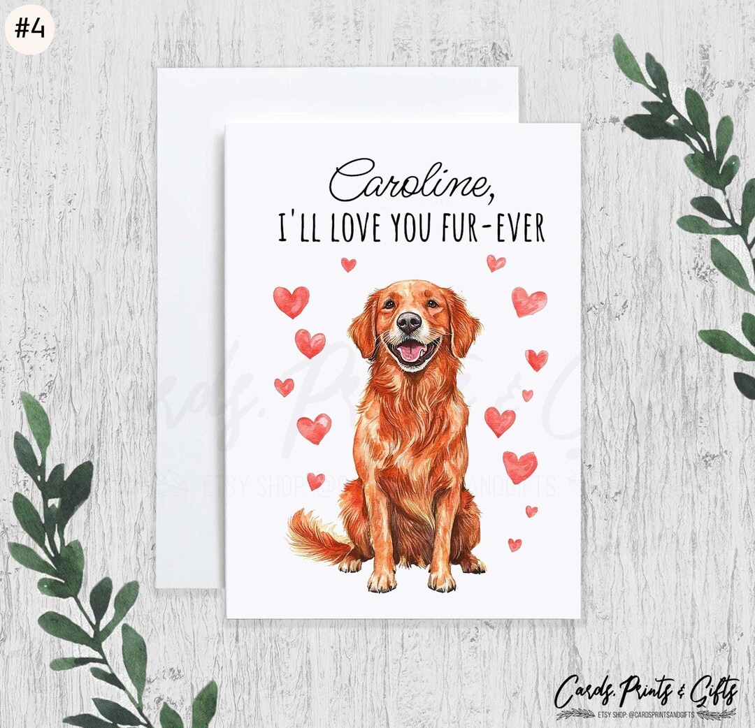 Personalized Red Golden Retriever Valentines Card, Funny Golden ...