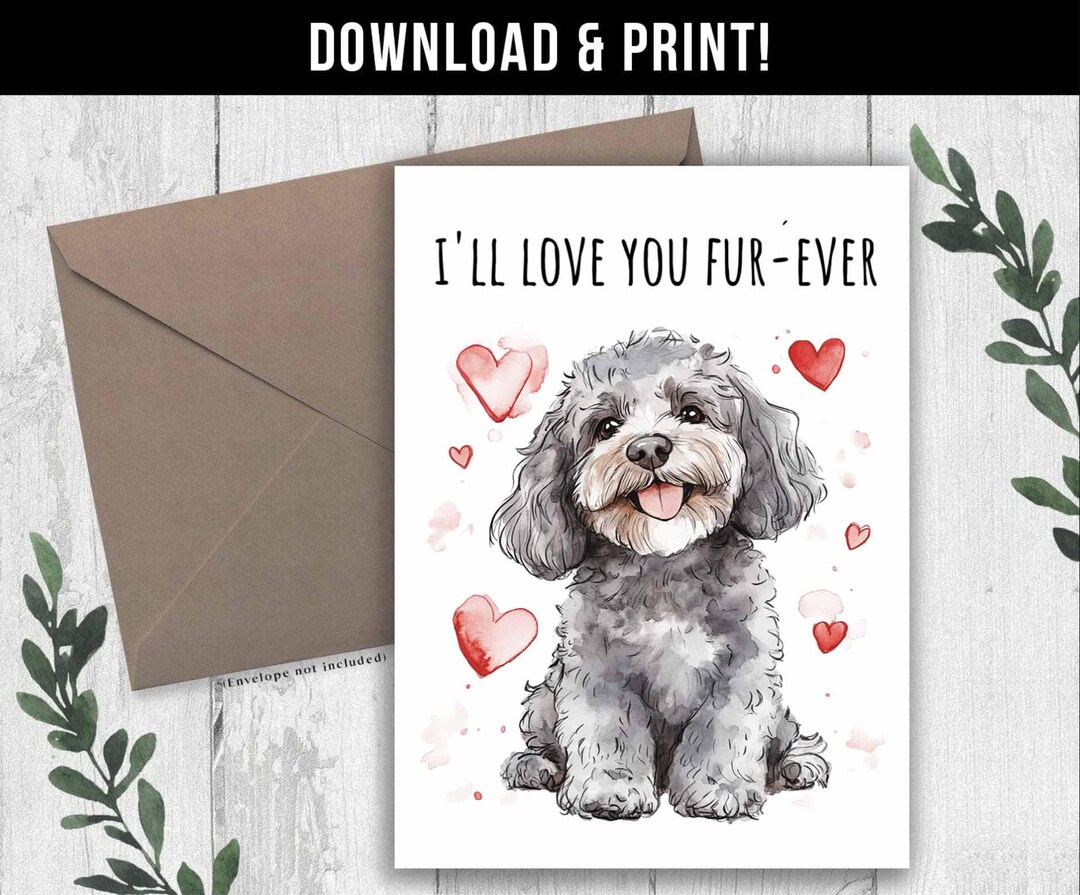 DIGITAL DOWNLOAD Silver Cockapoo Dog Valentines Card, Funny Cockapoo ...