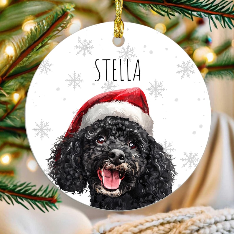 Personalized Black Poodle Christmas Ornament, Custom Name Poodle Dog