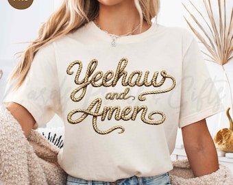 Yeehaw et Amen PNG, téléchargement numérique corde Western lettrage citation chrétienne, art de vers de la Bible rodéo rustique, sublimation de pays foi cow-boy