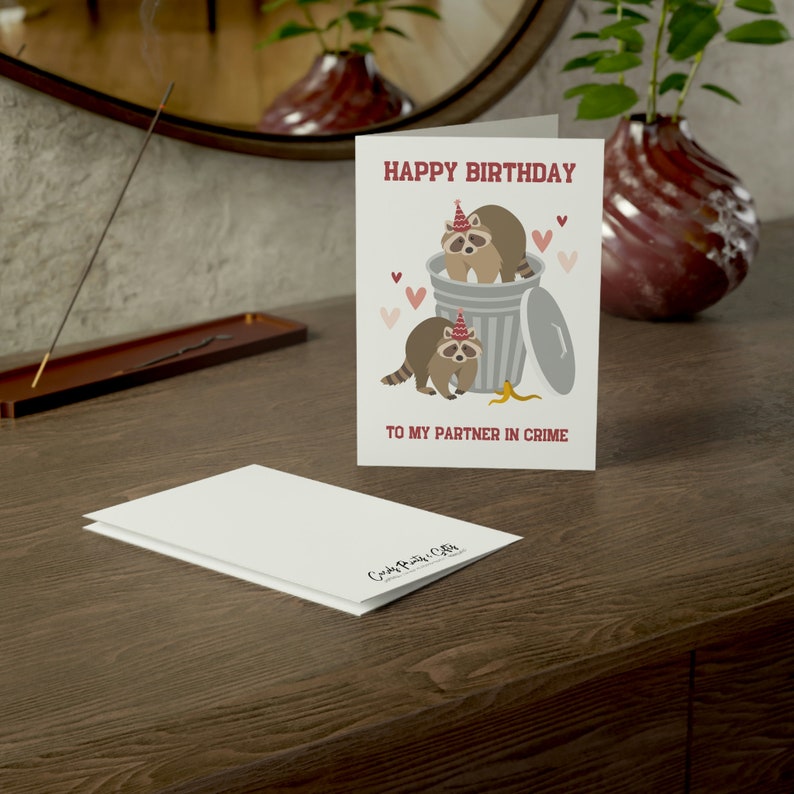 Funny Raccoon Birthday Card, Cute Birthday Card for Friend, Funny Birthday Card for Her, Girlfriend, Wife, Silly Raccoon in Trash Can Card image 3