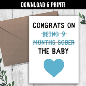 DIGITALE DOWNLOAD grappige babyshowerkaart, wenskaart nieuwe moeder, zwangerschap gefeliciteerd kaart, kaart jongen moeder gefeliciteerd, jongen babyshowerkaart