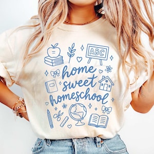 Comfort Colors® Home Sweet Homeschool Mom Tshirt, Coquette Bow Doodle Homeschool Mama Shirt, Cute Home Educator Homeschooling Co-Op Shirt