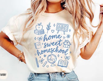 Comfort Colors® Home Sweet Homeschool Mom Tshirt, Coquette Bow Doodle Homeschool Mama Shirt, Cute Home Educator Homeschooling Co-Op Shirt