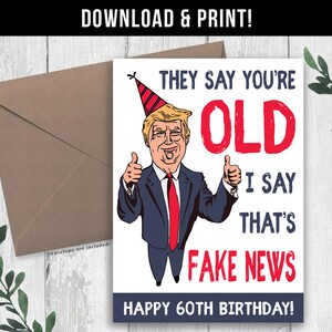 DIGITALER DOWNLOAD Lustige 60.Geburtstagskarte, lustige Trump 60.Geburtstagskarte für Sie, Ihn, Ehemann, Frau, 60.Geburtstagsgeschenke für Frauen Männer