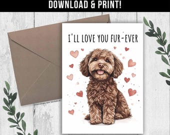 Cartão de Dia dos Namorados com Cachorro Cockapoo Marrom para Download Digital, Cartão de Aniversário Divertido com Cockapoo, Cartão de Amor de Mãe para Mãe de Cachorro, Cartão para Amantes de Cães Cockapoo Marrom