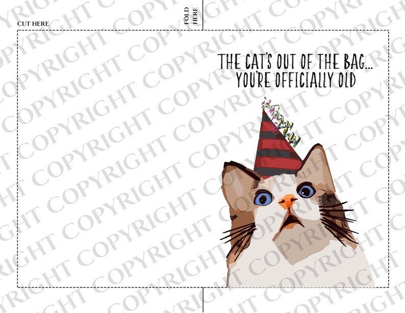 Printable Cat Birthday Card. Funny Cat Birthday Card. Digital - Etsy