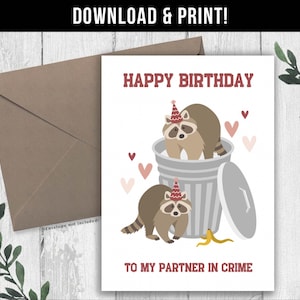DOWNLOAD DIGITAL Cartão de aniversário de guaxinim para esposa, namorada, namorado, marido, ele, ela, cartão de aniversário de guaxinim engraçado, cartão de aniversário engraçado para namorado
