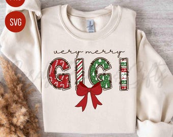 Instant Digital Download Very Merry Gigi Christmas SVG & PNG, Christmas Grandma Coquette Bow Merry Gigi Holiday PNG -Personal/Commercial Use