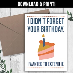 DOWNLOAD DIGITALE Divertente biglietto di auguri di buon compleanno in ritardo, compleanno mancato, divertente biglietto di auguri di compleanno in ritardo, biglietto di auguri di compleanno in ritardo stampabile per un amico
