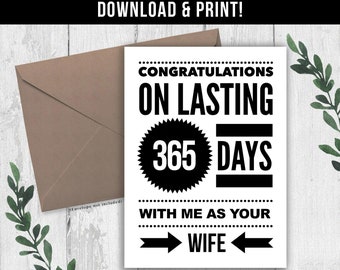 DIGITAL DOWNLOAD Funny 1st Anniversary Card for Husband, Cute First Year Anniversary Gift For Him, One Year Together, 365 Days Married Card